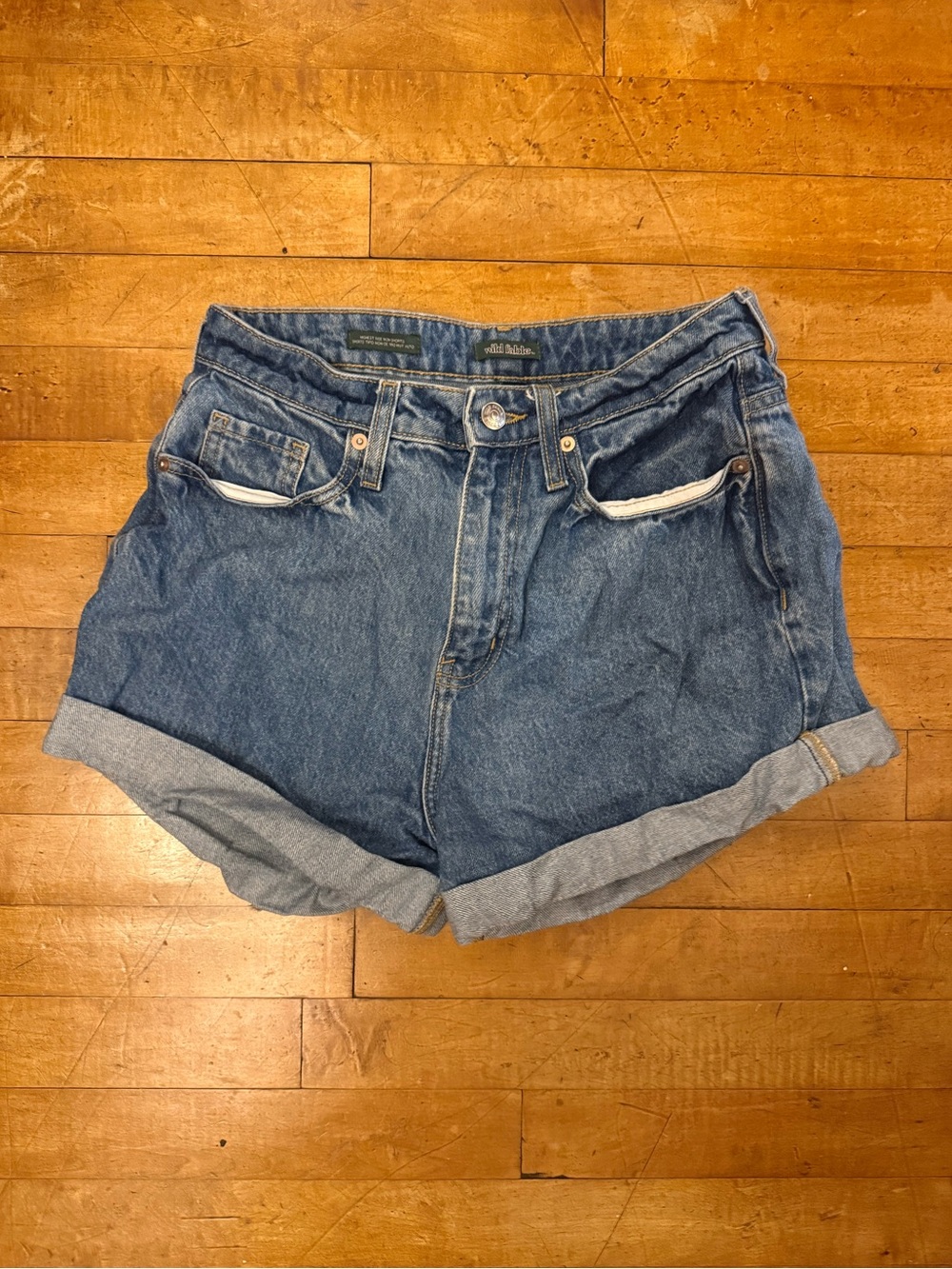 Rolled Hem High-Rise Denim Shorts - Blue
